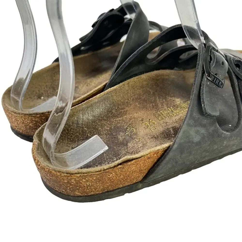 Birkenstock Florida Women's Black Genuine Leather Slides Sandals Shoes Flats  5